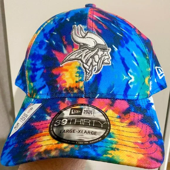 Rare Mens 2020 Minnesota Vikings New Era NFL Crucial Catch 39THIRTY Tie Dye Hat - Picture 1 of 4
